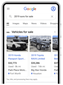 Google offre un nouveau format d'annonces pour Google Ads. Les annonces Ads pour vendre des véhicules